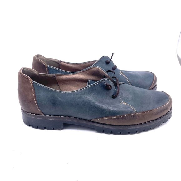 Handcrafted Dilav Shoes Blue & Brown Leather Lace-Up Mens Size 40 - Picture 7 of 9